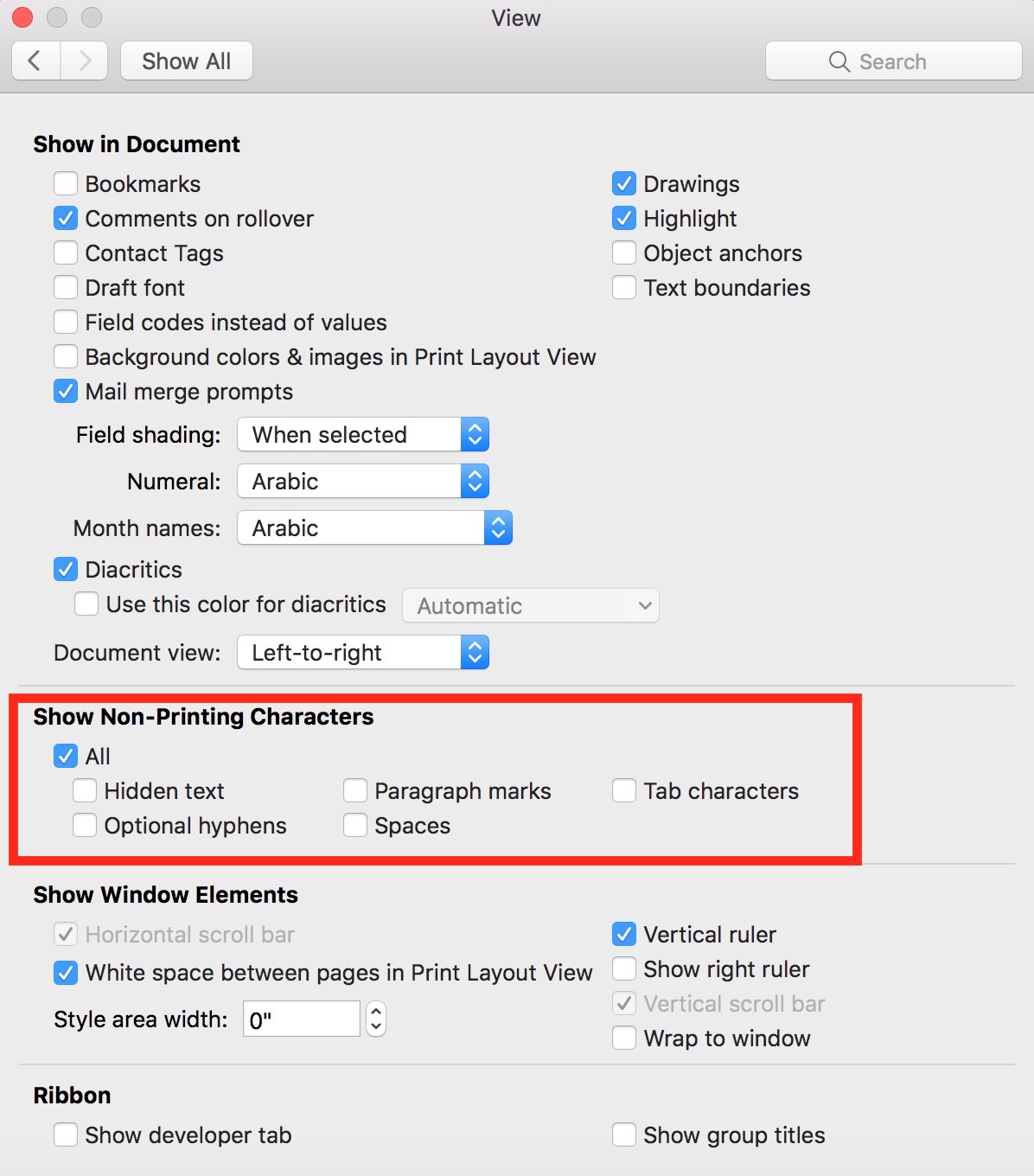 List Nonprinting Characters Ms Word For Mac